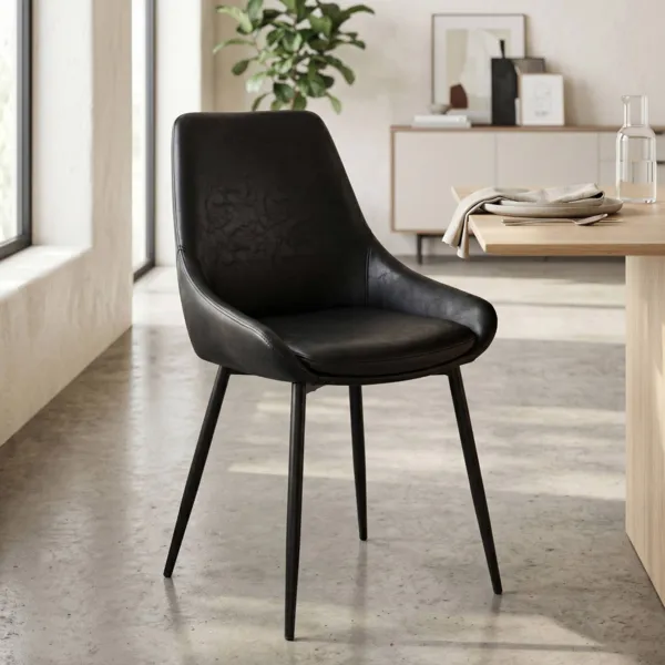 Set van 2 eetkamerstoelen imitatieleder (Zithoogte 47 cm) Juno Zwart