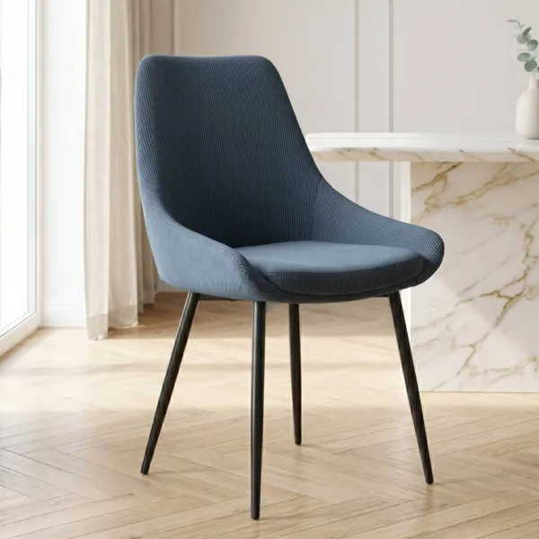 Lot de 2 chaises de salle � manger velours c�tel� (Assise 47 cm) Juno Bleu
