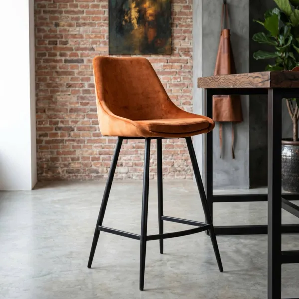 Lot de 2 chaises �lot central avec dossier velours (Assise 67cm) Juno Cognac