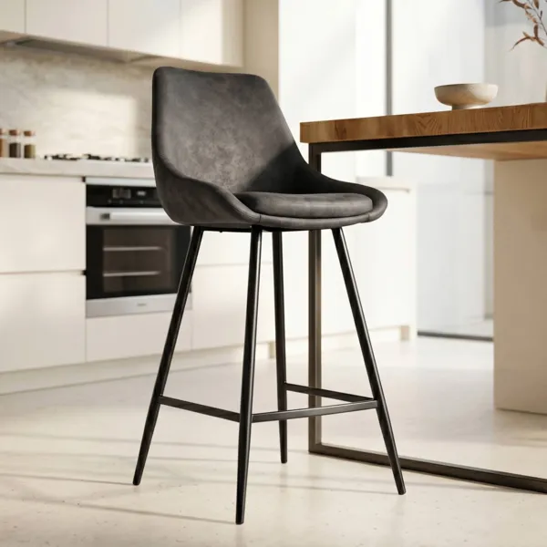 Set di 2 sedie per isola centrale con schienale in tessuto effetto camoscio (Altezza seduta 67cm) Juno Grigio scuro