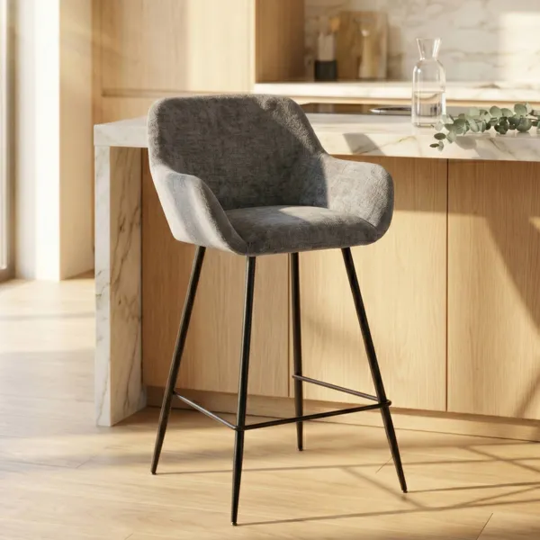Lot de 2 chaises �lot central avec dossier tissu chenill� (Assise 65cm) Zola Gris