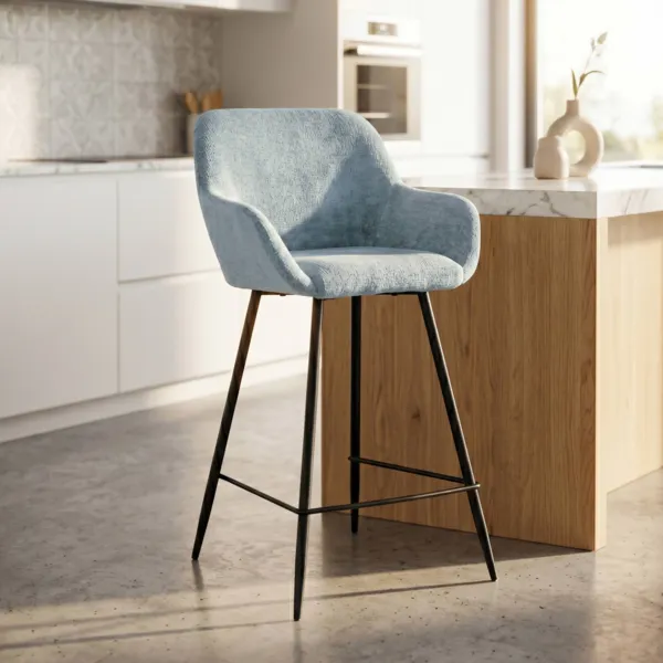 Lot de 2 chaises �lot central avec dossier tissu chenill� (Assise 65cm) Zola Bleu c�ladon