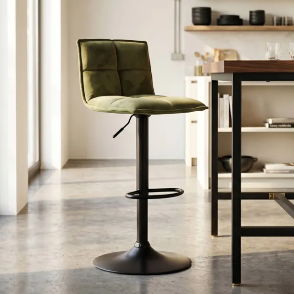 Set di 2 sgabelli da bar girevoli con schienale regolabile in altezza (seduta da 63 a 84 cm) Carly Verde oliva