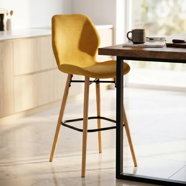 Lot de 2 chaises �lot central avec dossier tissu (Assise 65cm) Malika Jaune moutarde