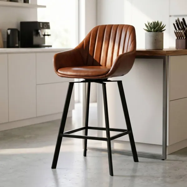 Lot de 2 chaises �lot central pivotantes avec dossier imitation cuir (Assise 65cm) Zila Marron