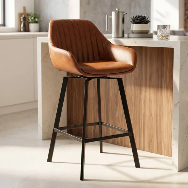 Lot de 2 chaises de bar pivotantes avec dossier (Assise 75cm) Zila Marron