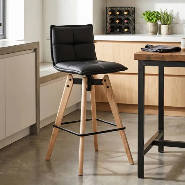 Drehbarer Barhocker mit R�ckenlehne (Sitzh�he 75 cm) Osla Schwarz