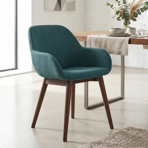Conjunto de 2 sillas de comedor de tela (Asiento 48 cm) Elia Verde esmeralda