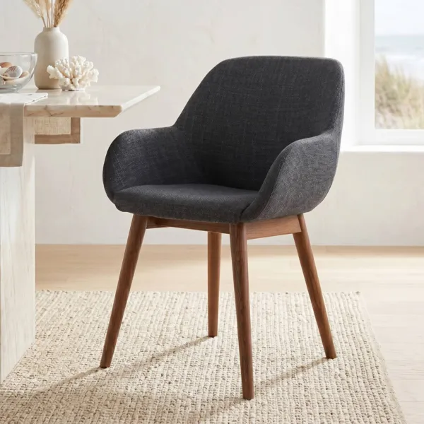 Set van 2 eetkamerstoelen van stof (Zithoogte 48 cm) Elia Zwart