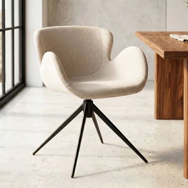 Silla de comedor giratoria con reposabrazos de tela texturizada (Asiento 46cm) Pema Gris claro