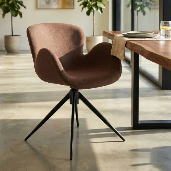 Silla de comedor giratoria con reposabrazos de tela texturizada (Asiento 46cm) Pema Rojo vino