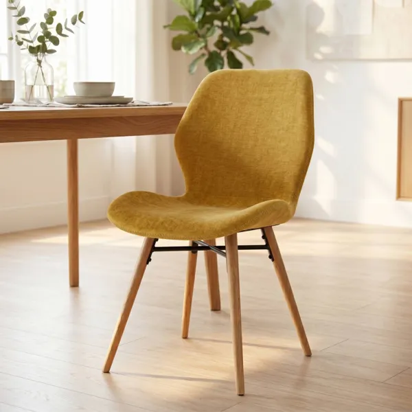 Set van 2 eetkamerstoelen met gestructureerde stoffen bekleding (Zithoogte 46 cm) Malika Mosterdgeel