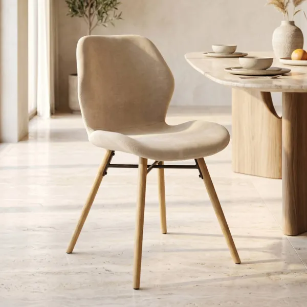 Conjunto de 2 sillas de comedor de tela texturizada (Asiento 46 cm) Malika Beige arena
