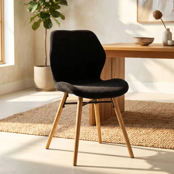 Conjunto de 2 sillas de comedor de tela texturizada (Asiento 46 cm) Malika Negro