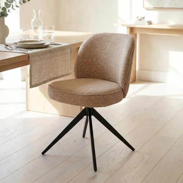 Lot de 2 chaises de salle � manger pivotantes tissu textur� (Assise 51 cm) Linda Camel