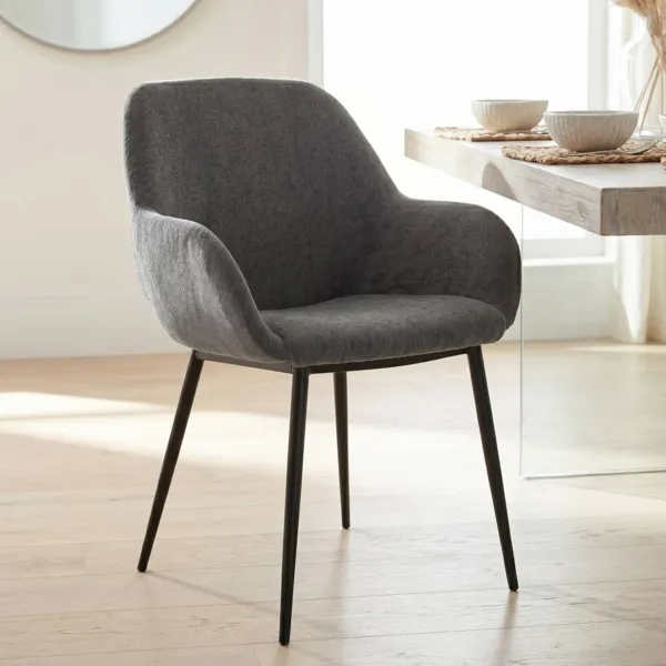 Conjunto de 2 sillas de comedor de tela chenilla (Asiento 48 cm) Zola Gris oscuro