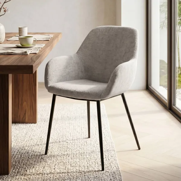 Lot de 2 chaises de salle � manger tissu chenill� (Assise 48 cm) Zola Taupe