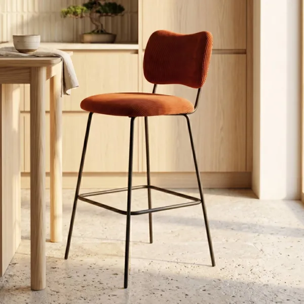 Taburete de bar con respaldo de terciopelo acanalado (Asiento 77cm) Orion Marr�n oscuro