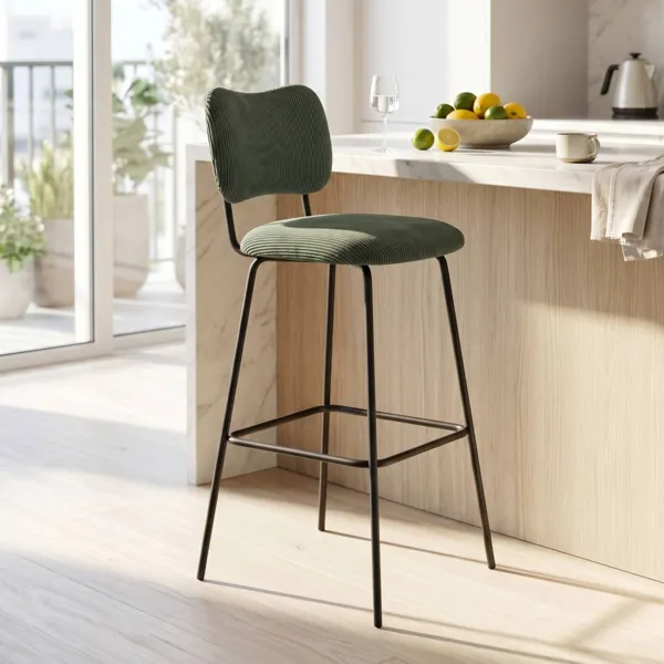Chaise de bar avec dossier velours c�tel� (Assise 77cm) Orion Vert fonc�