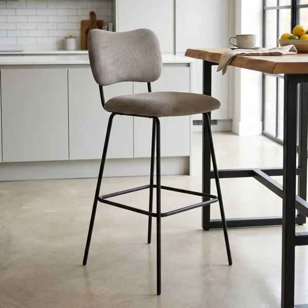 Taburete de cocina con respaldo de terciopelo acanalado (Asiento 67cm) Orion Gris acero
