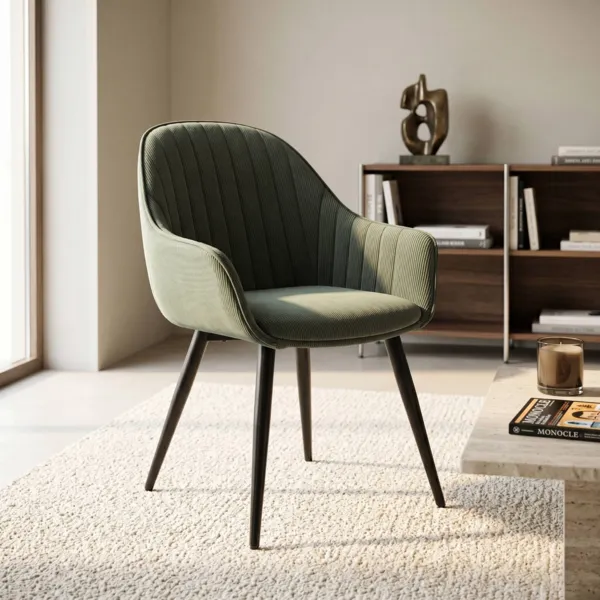 Conjunto de 2 sillones de terciopelo acanalado (Asiento 47 cm) Juno Verde caqui