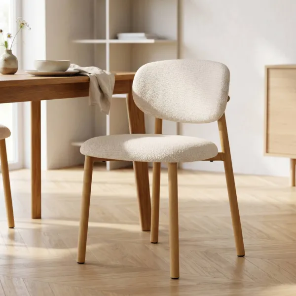 Lot de 2 chaises de salle � manger tissu (Assise 49 cm) Amal Ecru