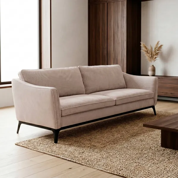 Canap� droit 3 places velours c�tel� (206 cm) Owen Beige