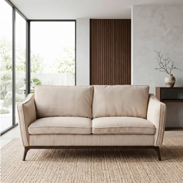Canap� droit 2 places velours c�tel� (169 cm) Owen Beige