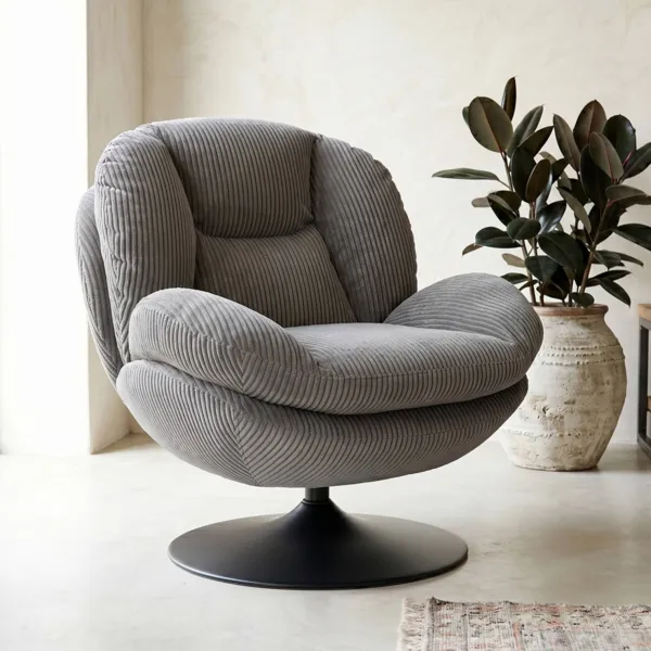 Poltrona girevole in velluto a coste (seduta 46 cm) Lomy Grigio
