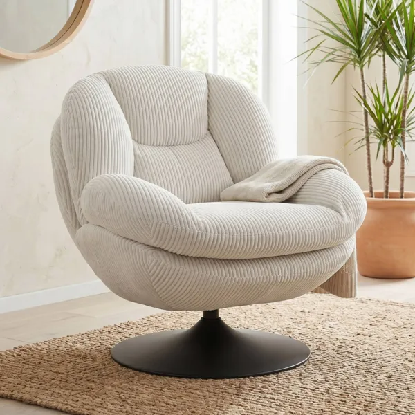 Fauteuil pivotant velours c�tel� (Assise 46 cm) Lomy Blanc
