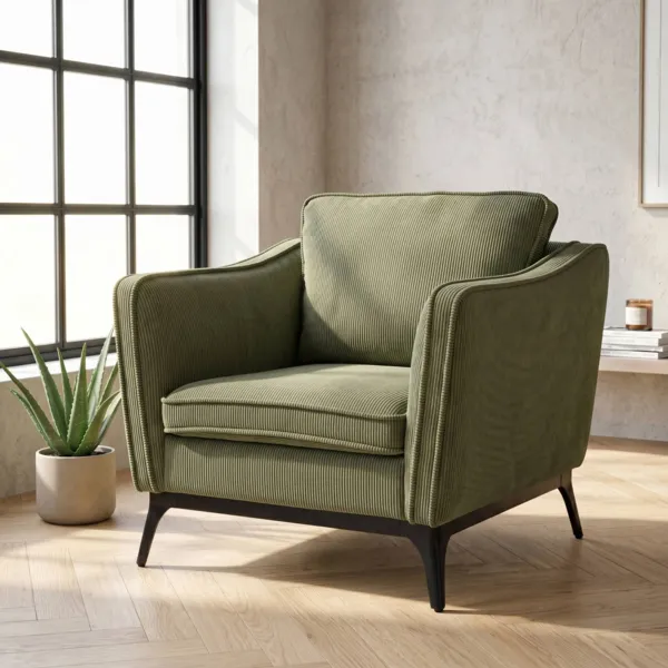 Fauteuil velours c�tel� (Assise 45 cm) Owen Vert sapin