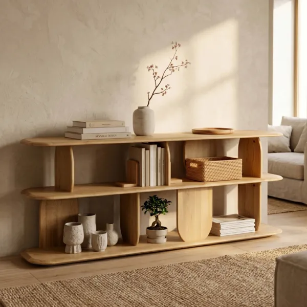 Biblioth�que design 3 �tag�res ch�ne massif (200 x 66 cm) Kest Naturel