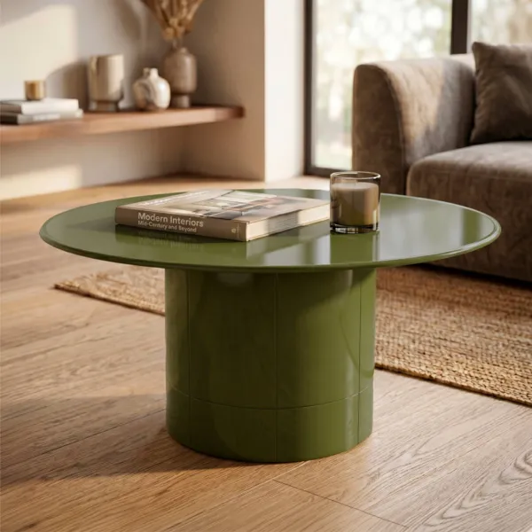 Runde Couchtisch aus Glas und MDF (H42 cm) Jila Gr�n