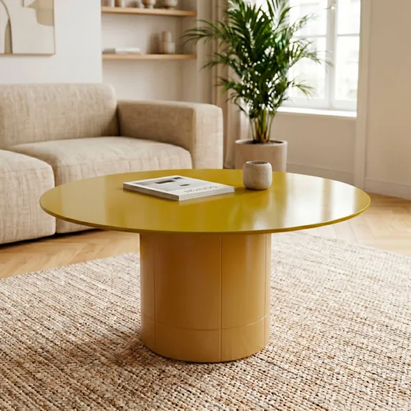 Table basse ronde verre et MDF (H42 cm) Jila Jaune