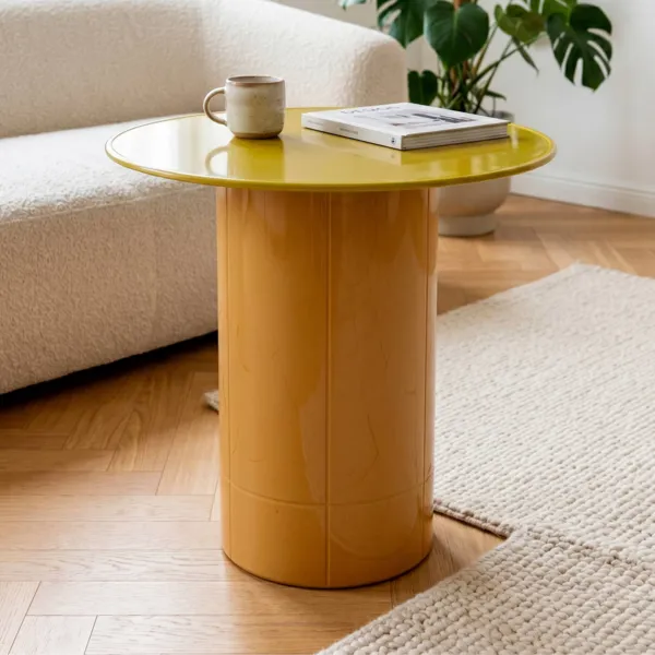 Runder Couchtisch aus Glas und MDF (H51 cm) Jila Gelb