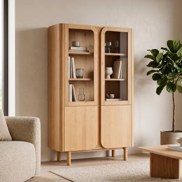 Vetrina 4 ante in rovere massiccio (120 x 190 cm) Oakland Naturale