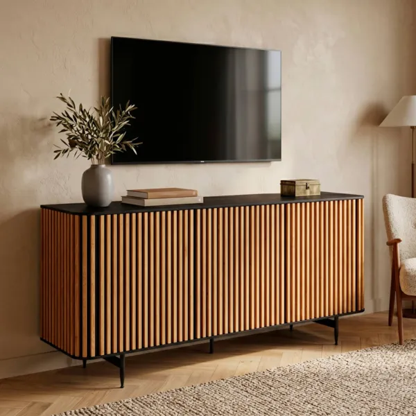 Madia 3 ante in rovere massiccio e metallo (159 x 76 cm) Rytm Nero