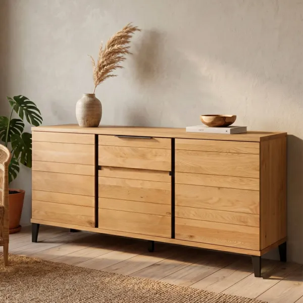 Buffet 3 deuren 1 lade massief eikenhout (190 x 80 cm) Bristol Naturel