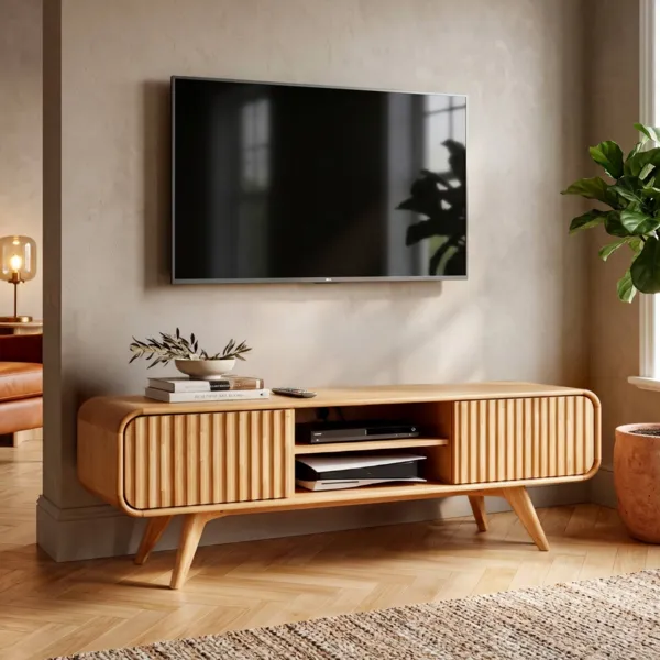 Mobile TV 2 scomparti 2 ante in rovere massiccio (165 x 58 cm) Bilbao Naturale