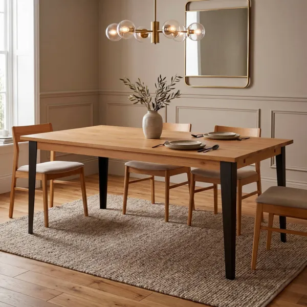 Rechthoekige uitschuifbare eettafel van massief eikenhout en metaal (200 cm) Bristol Naturel