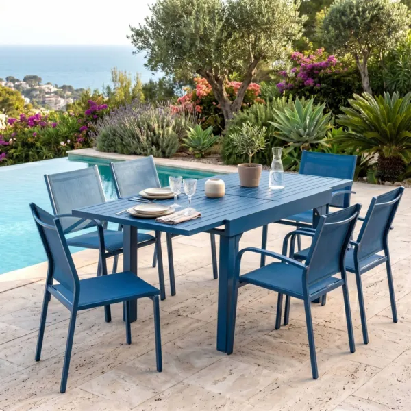 Tavolo da giardino allungabile in alluminio 8 posti (90/180 x 90 cm) Murano Blu petrolio