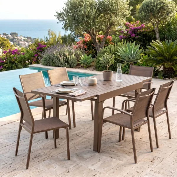 Table de jardin extensible en aluminium 8 places (90/180 x 90 cm) Murano Bronze