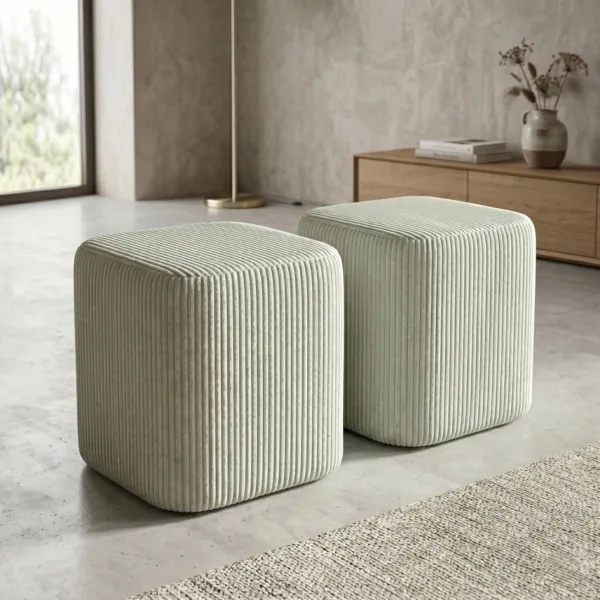 Set di 2 pouf in velluto (H 38 cm) Shan Verde eucalipto