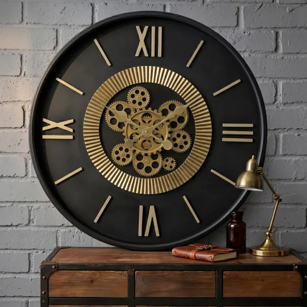 Runde Metall-Wanduhr (55 cm) Arezzo Schwarz