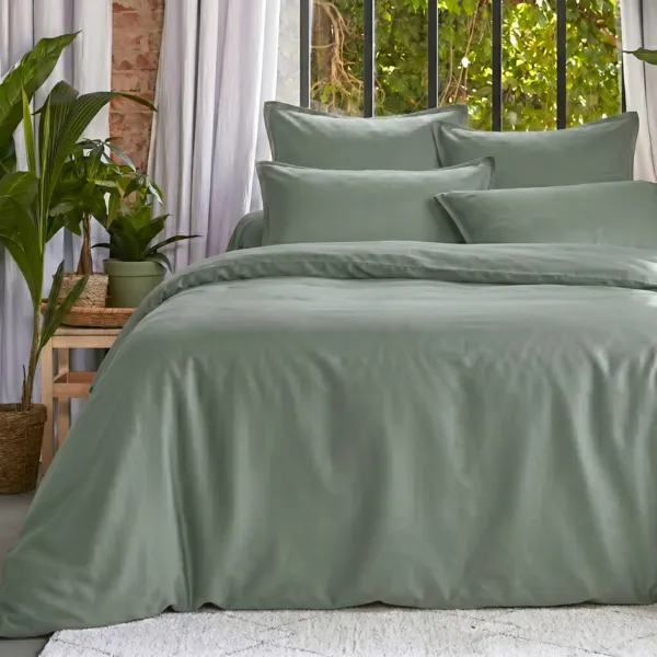 Housse de couette lyocell Tencel™ lavé (240 x 220 cm) Olivia Vert eucalyptus