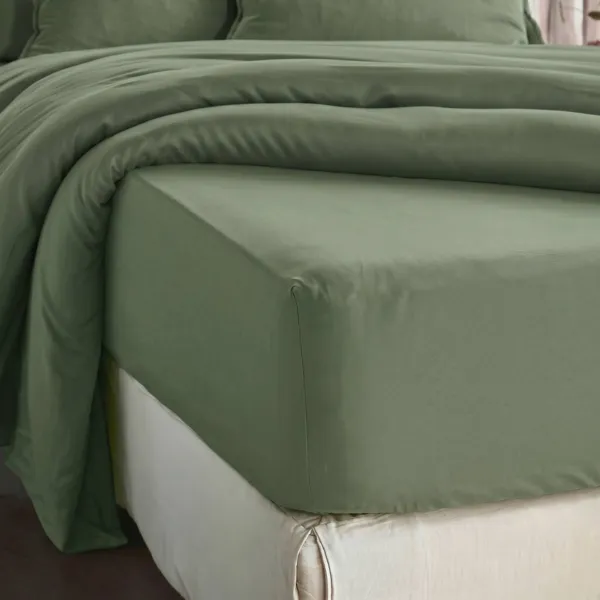 Drap housse lyocell Tencel� lav� (90 x 190 cm) Olivia Vert romarin