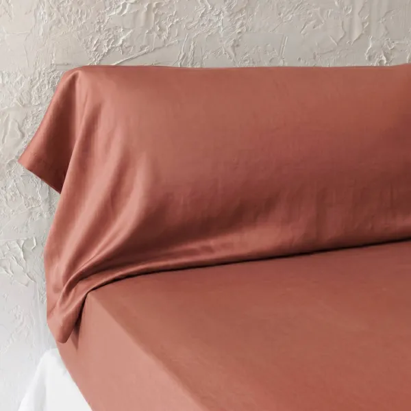 Funda de coj�n travesa�o franc�s lyocell Tencel� lavado (27 x 185 cm) Olivia Terracota