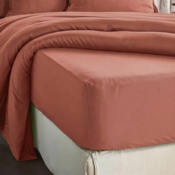 Drap housse lyocell Tencel� lav� (90 x 200 cm) Olivia Terracotta