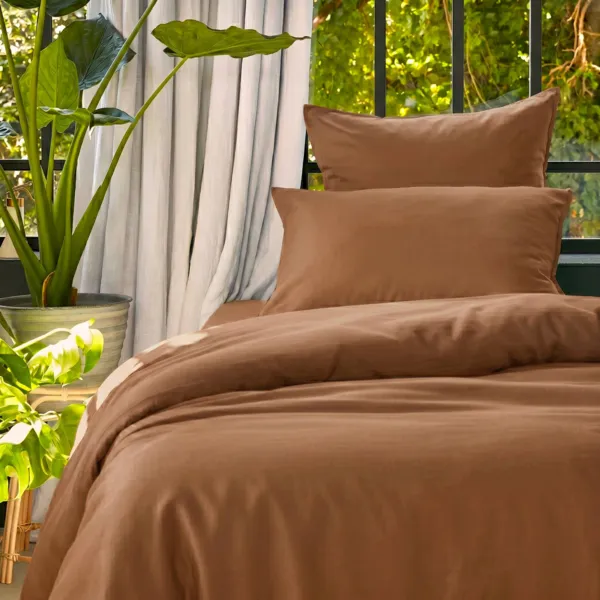 Dekbedovertrek gewassen TENCEL� Lyocell (140 x 200 cm) Olivia Camel