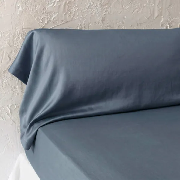 Taie de traversin lyocell Tencel� lav� (27 x 185 cm) Olivia Bleu stone